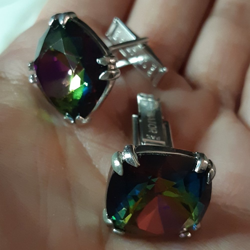 SENATOR (Sherman) Huge Vintage Multicolor Prism Crystal Faceted  CUFFLINKS